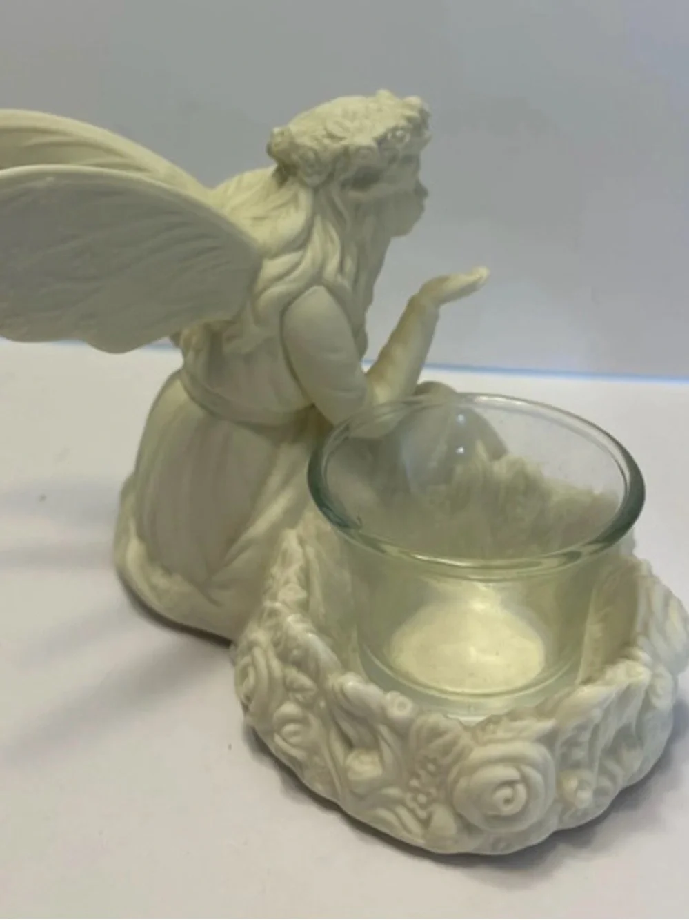 PartyLite Ariana Fairy Tea Light Holder White/Clear Glass Cup Floral P7135